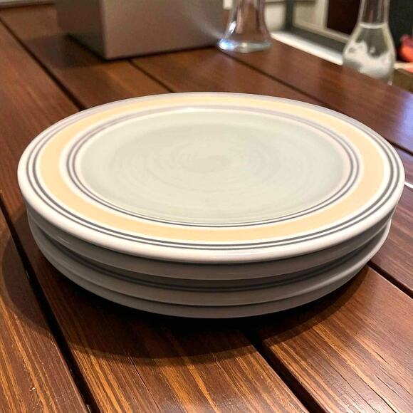 Pfaltzgraff Set 4 Key Largo 8.5" Stoneware Salad Plates Cream Yellow Green Bands - Picture 2 of 4